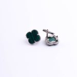 Срібні сережки чотирилисники з малахітом