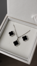 Набір чотирилисник онікс з фіанітом 15мм/15мм