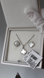 Набір чотирилисник перламутр з фіанітом 15мм/15мм