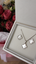 Набір чотирилисник перламутр з фіанітом 15мм/15мм - Зображення 4