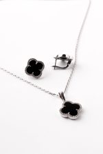 Набір чотирилисник онікс з фіанітом 15мм/15мм - Зображення 3